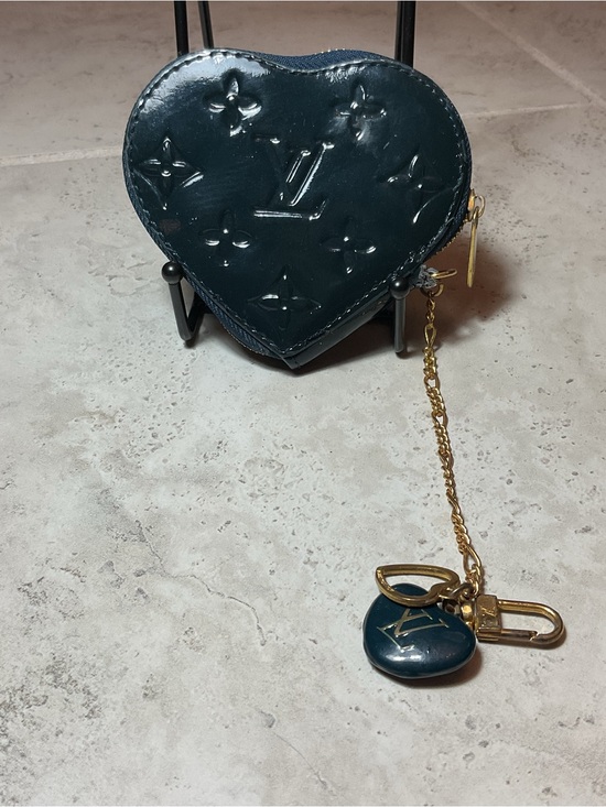 Louis Vuitton Handbags - Vtg Rare Louis Vuitton monogram Deep Teal Heart Coin Purse with Gold Chain Charm